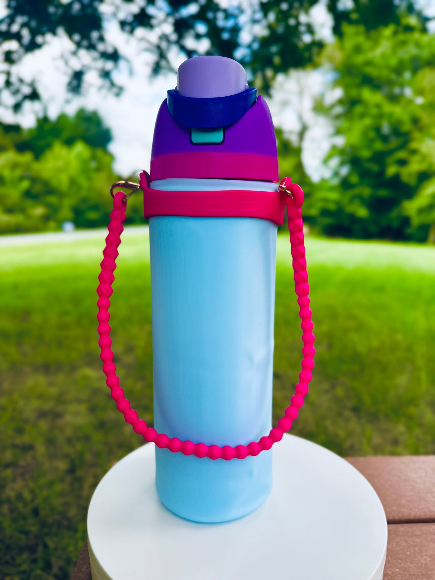 Silicone Carry Strap for Bottles and Tumblers - Bright Pink