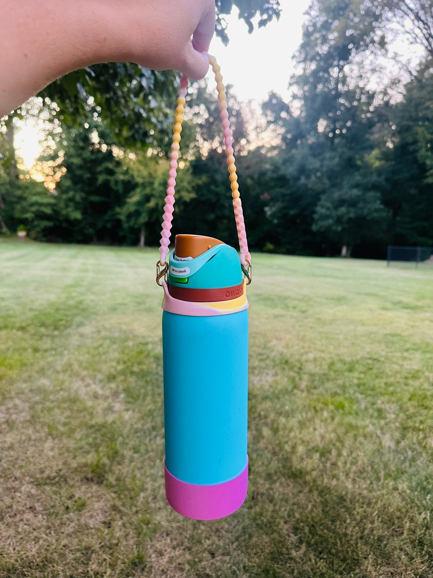 Silicone Carry Strap for Bottles and Tumblers - Pink/Yellow