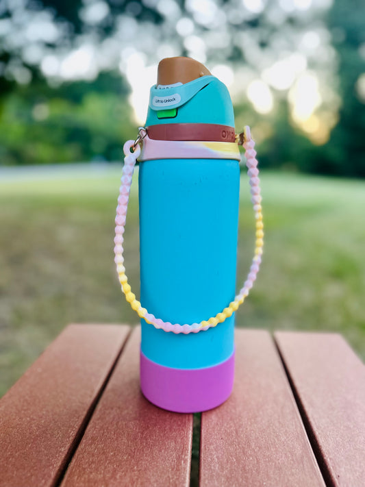 Silicone Carry Strap for Bottles and Tumblers - Pink/Yellow