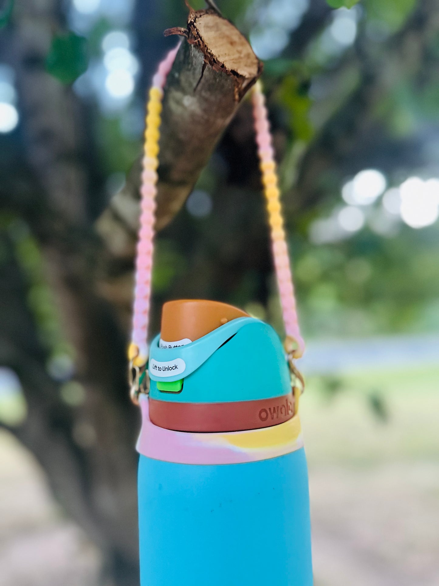 Silicone Carry Strap for Bottles and Tumblers - Pink/Yellow