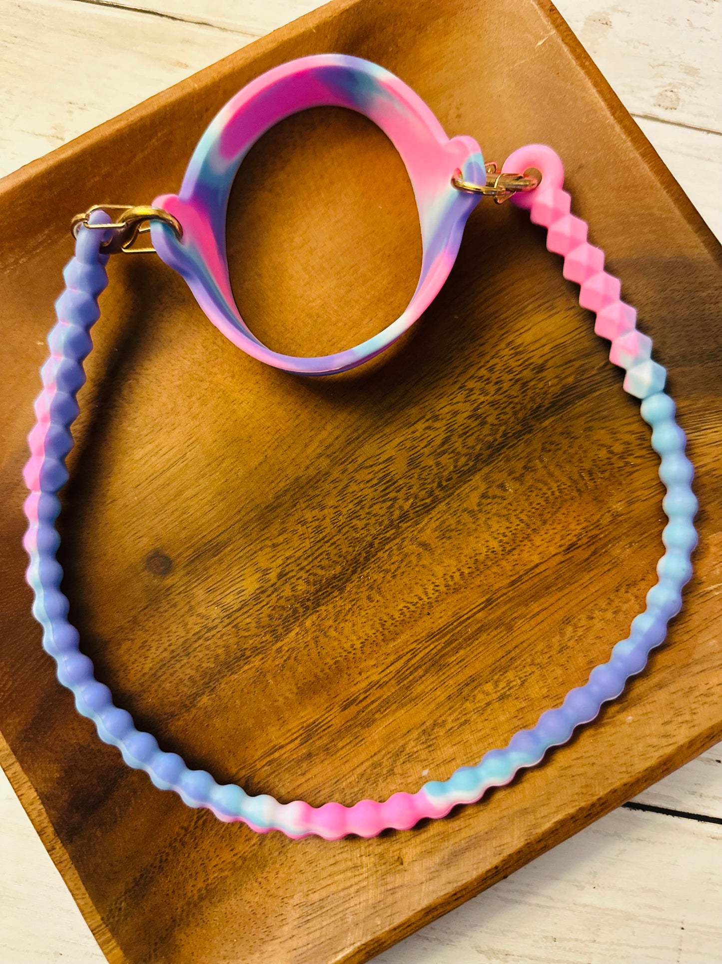 Silicone Carry Strap for Bottles and Tumblers - Pink/Purple/Blue